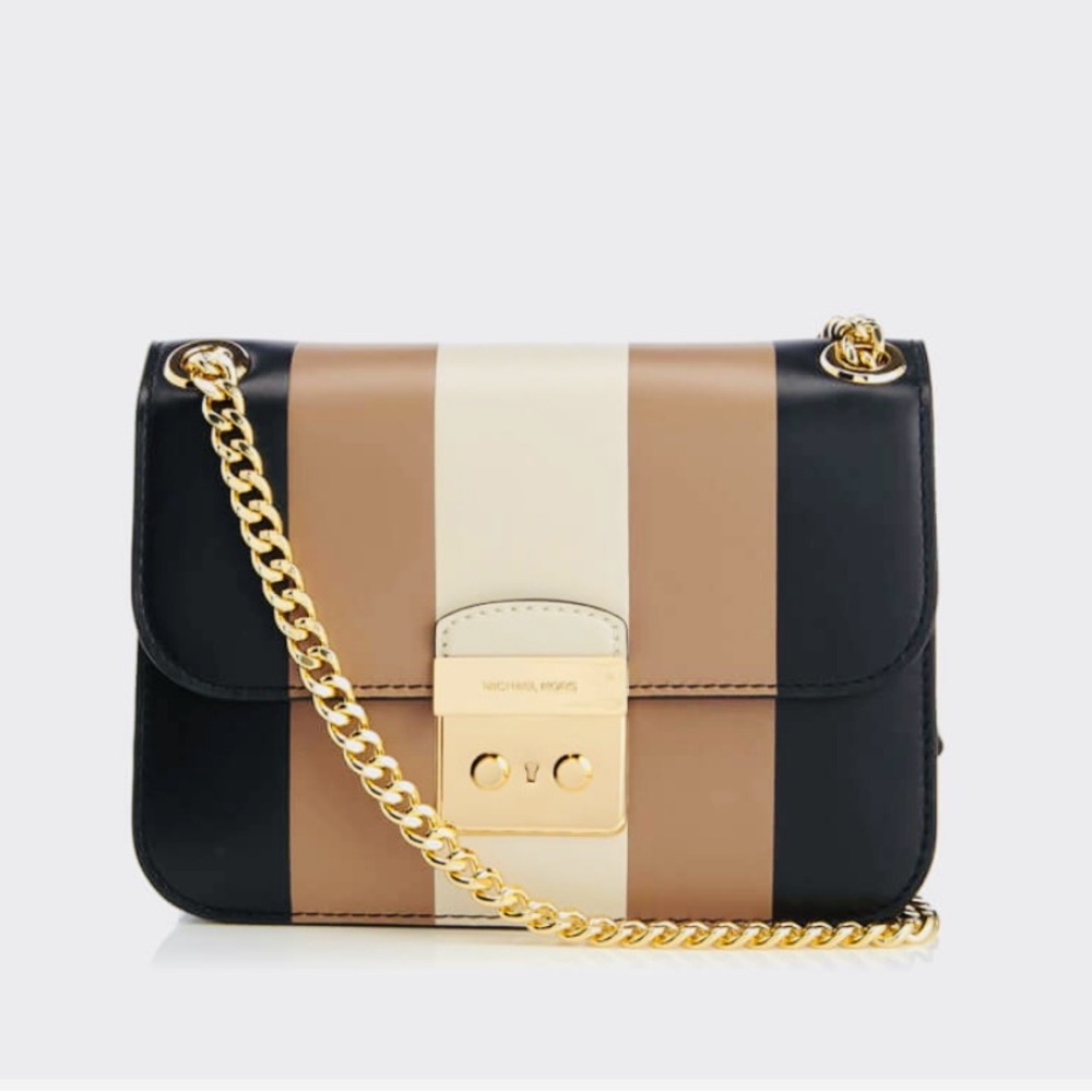NWT Michael Kors Sloane Editor Medium chain shoulder Bag. Black/ecru/cashew